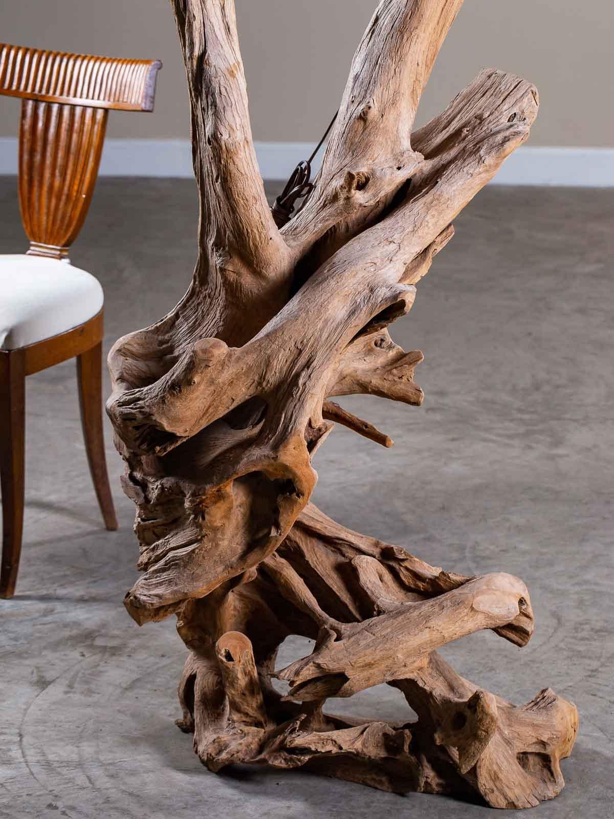 XXIe siècle et contemporain Lampadaire en bois flotté naturel organique et moderne - Abat-jour personnalisé