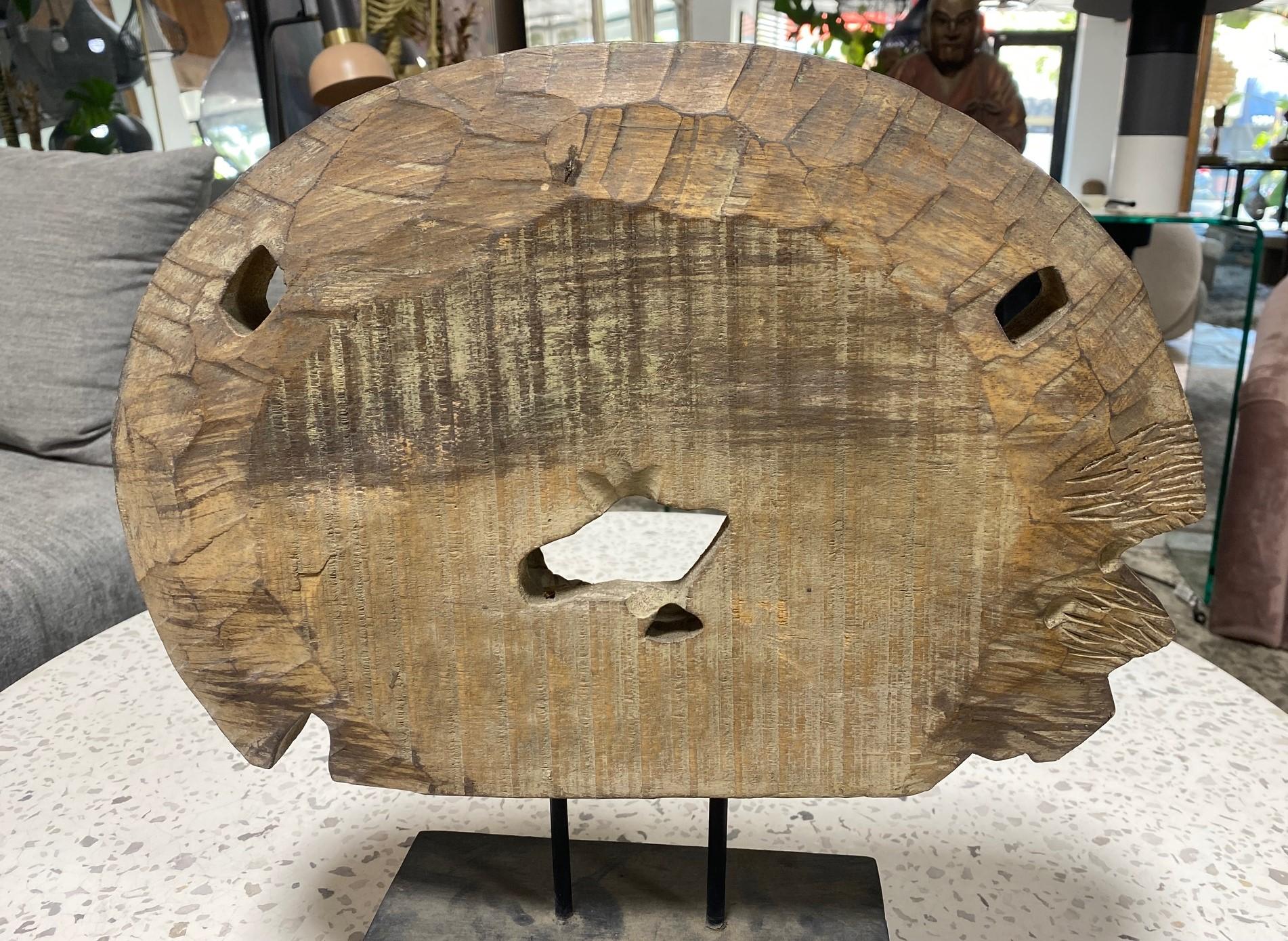 Organic Modern Natural Hand Carved Wood Folk Art Abstract Sculpture on Stand For Sale 5