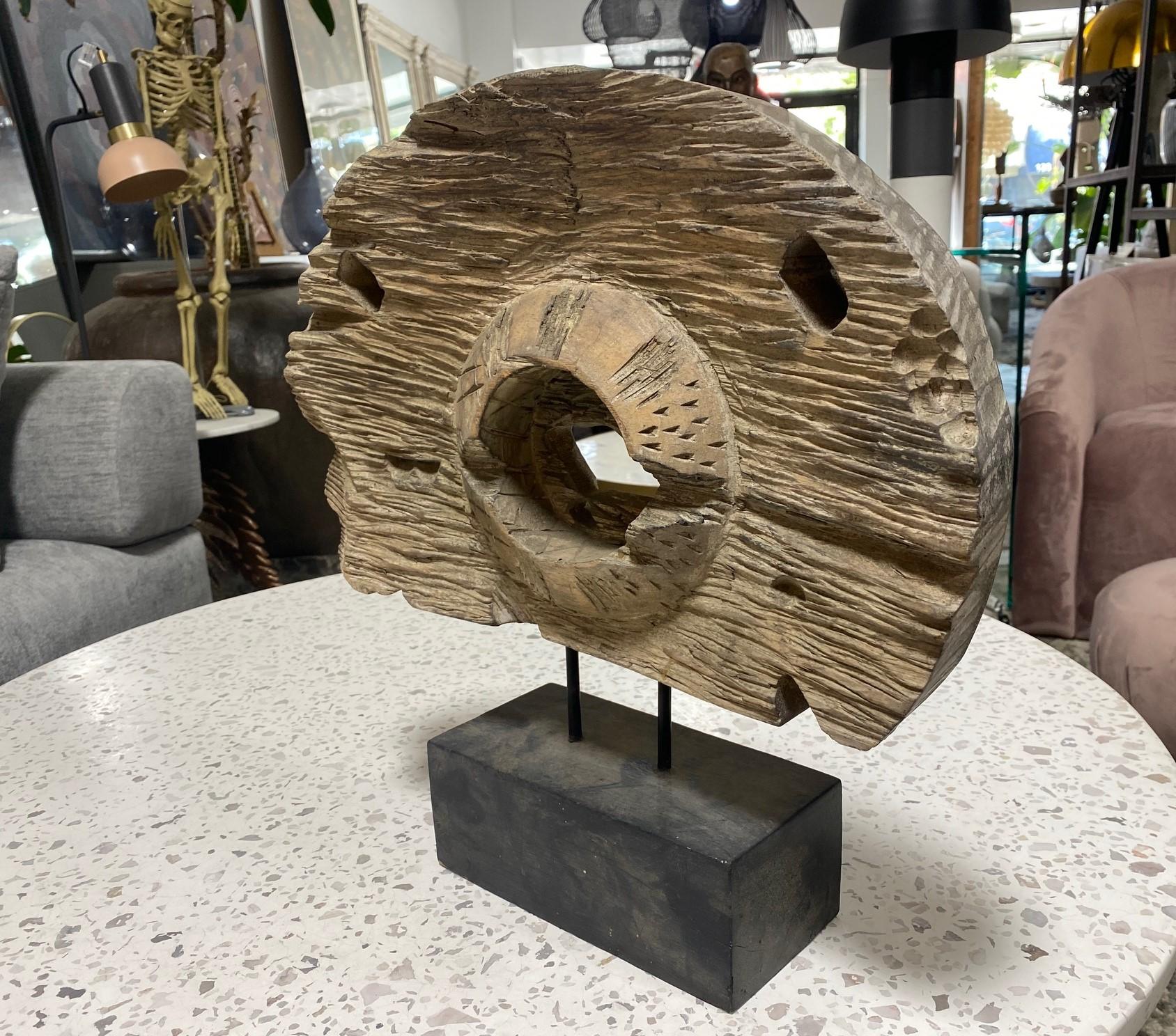 Organic Modern Natural Hand Carved Wood Folk Art Abstract Sculpture on Stand For Sale 7
