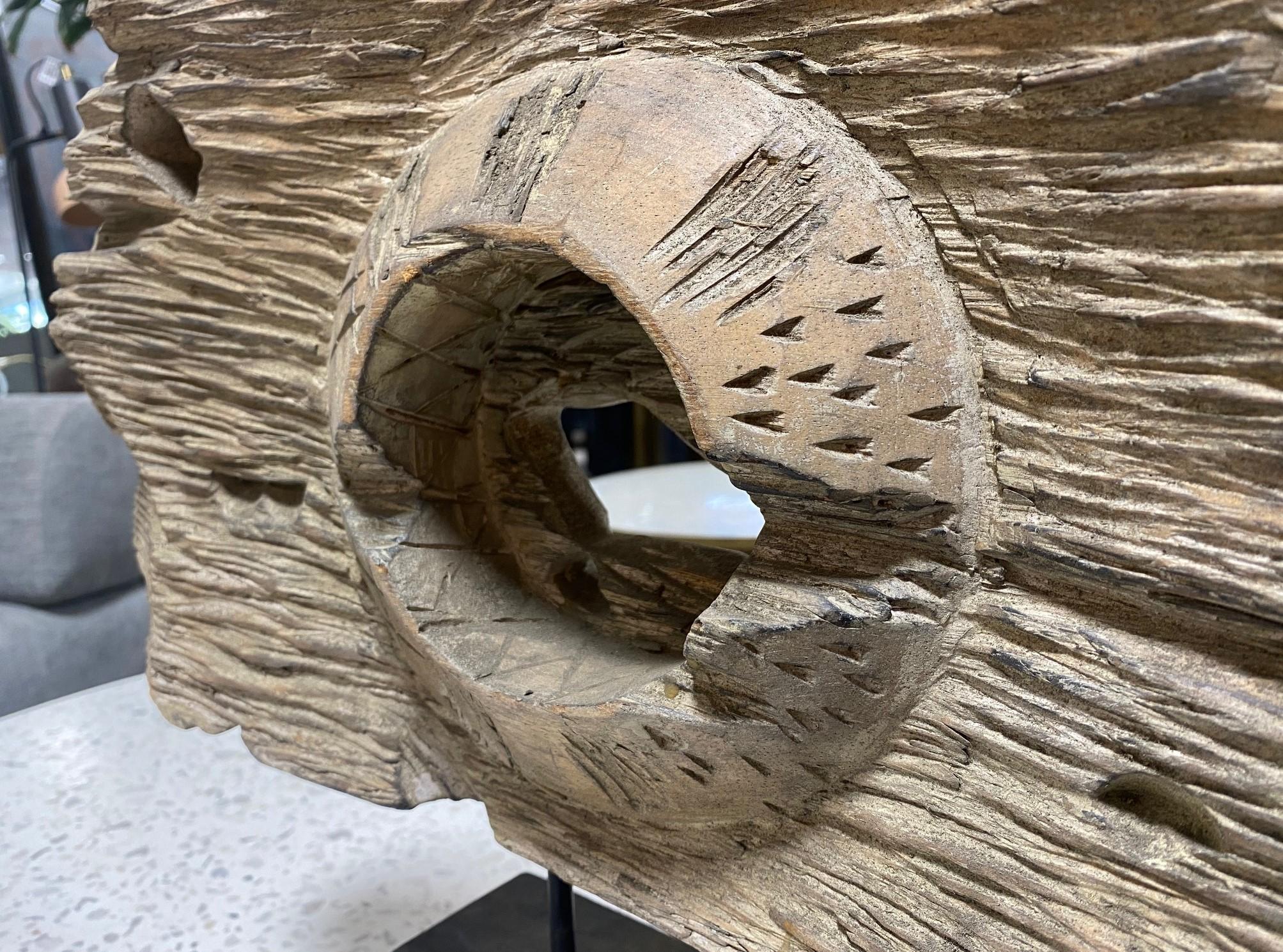 Organic Modern Natural Hand Carved Wood Folk Art Abstract Sculpture on Stand For Sale 8