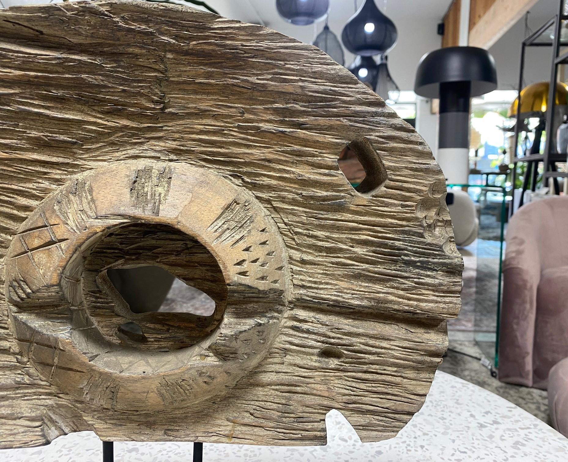 Hand-Carved Organic Modern Natural Hand Carved Wood Folk Art Abstract Sculpture on Stand For Sale