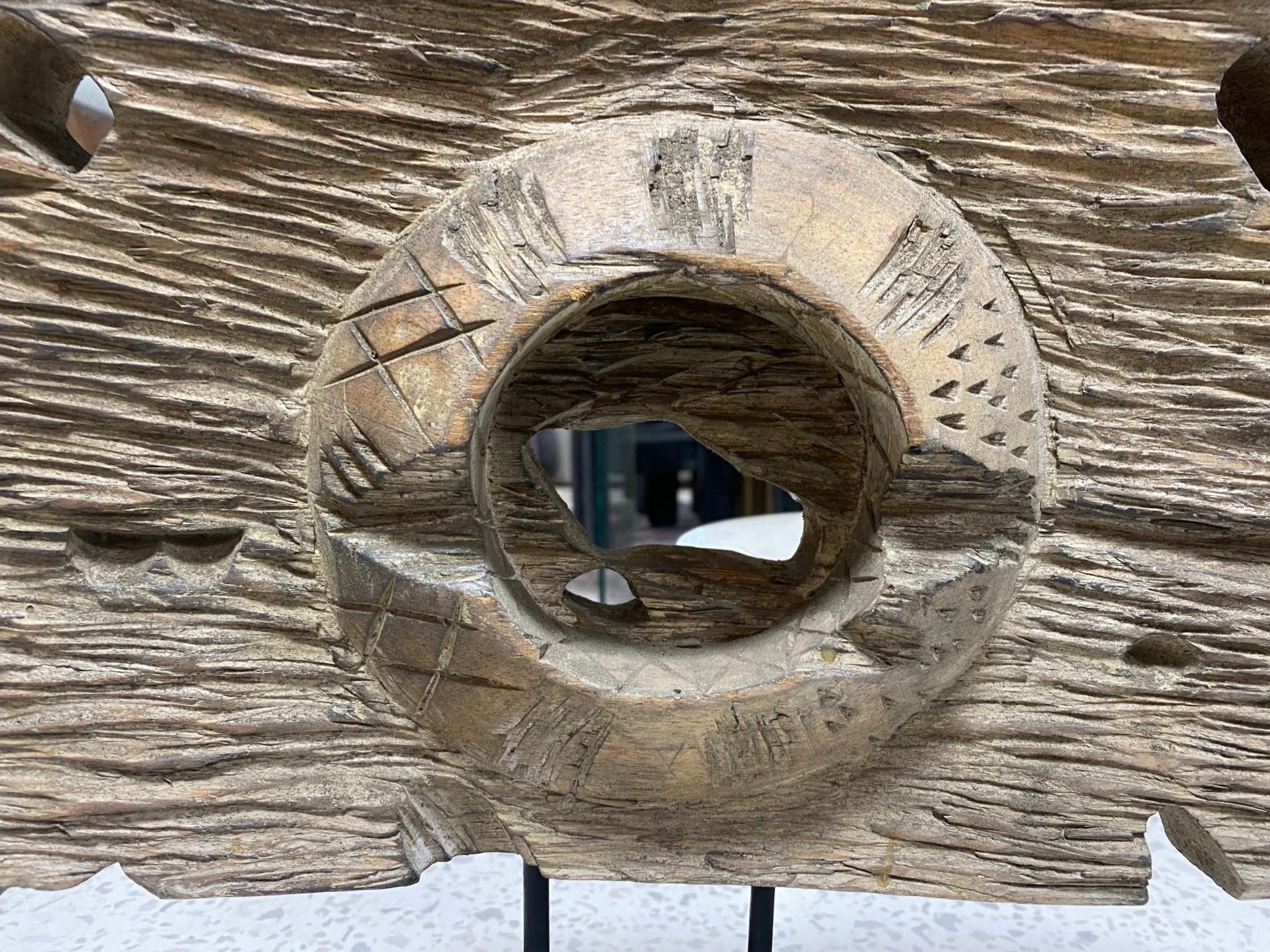 20th Century Organic Modern Natural Hand Carved Wood Folk Art Abstract Sculpture on Stand For Sale