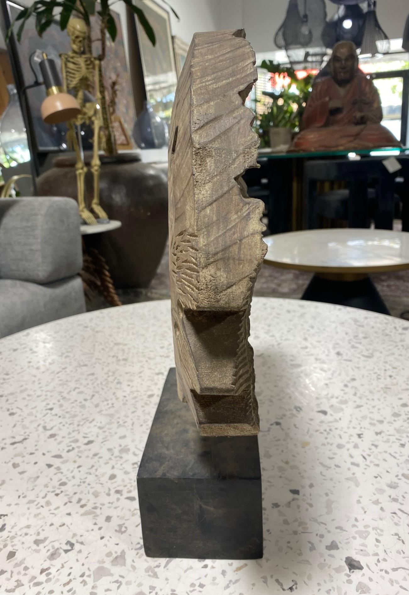 Organic Modern Natural Hand Carved Wood Folk Art Abstract Sculpture on Stand For Sale 3