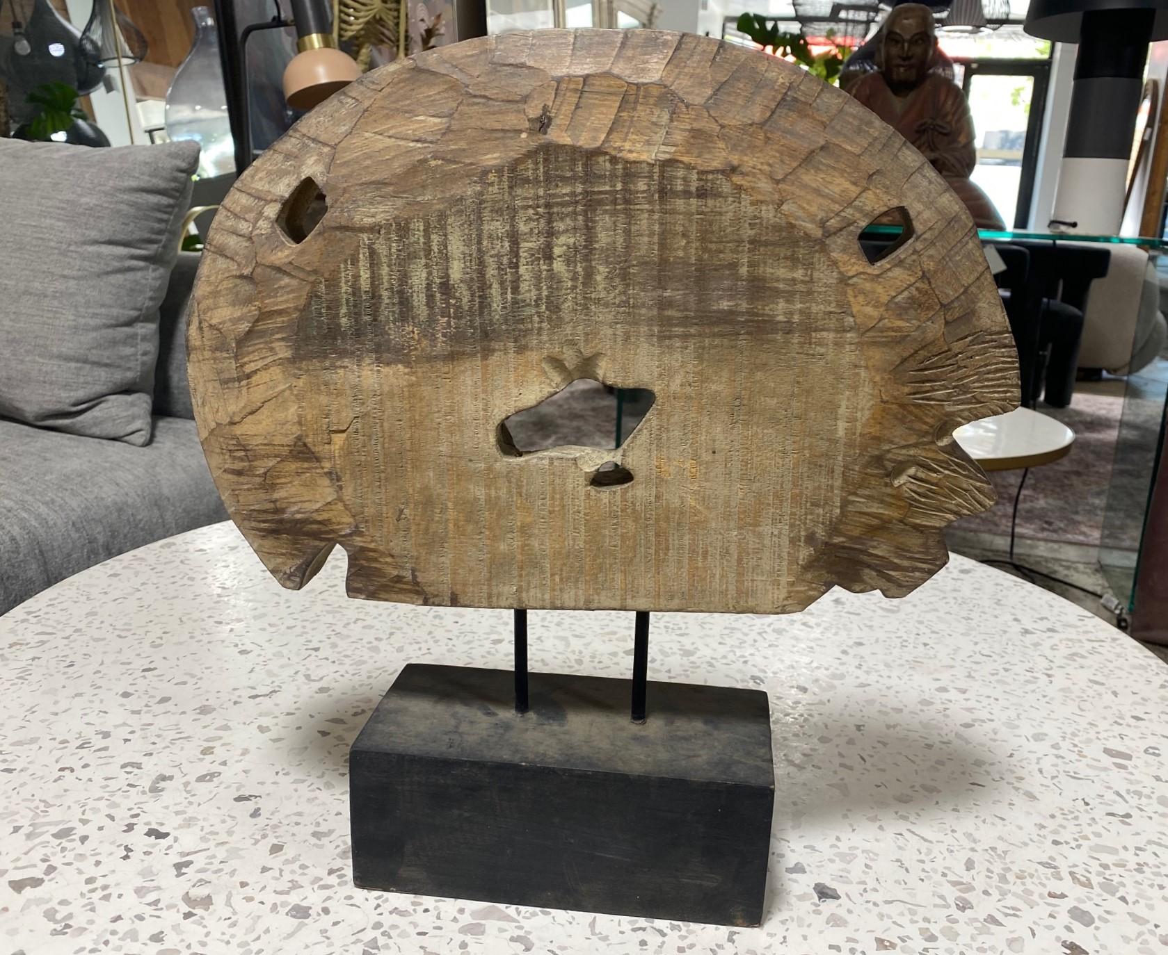 Organic Modern Natural Hand Carved Wood Folk Art Abstract Sculpture on Stand For Sale 4