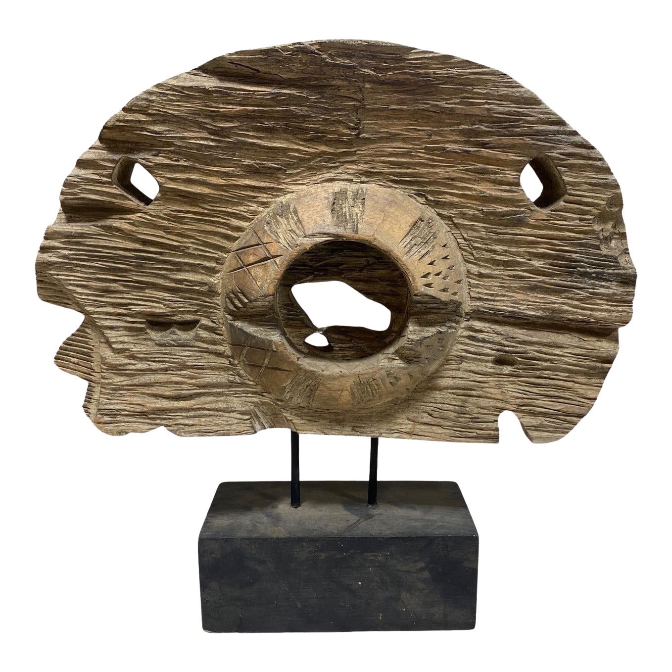 Organic Modern Natural Hand Carved Wood Folk Art Abstract Sculpture on Stand For Sale