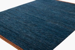 Organic Modern Natural Indigo Wool Area Rug with Checkerboard by Joseph Carini