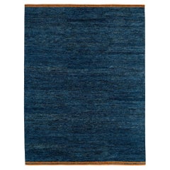 Organic Modern Natural Indigo Wool Area Rug with Checkerboard by Joseph Carini