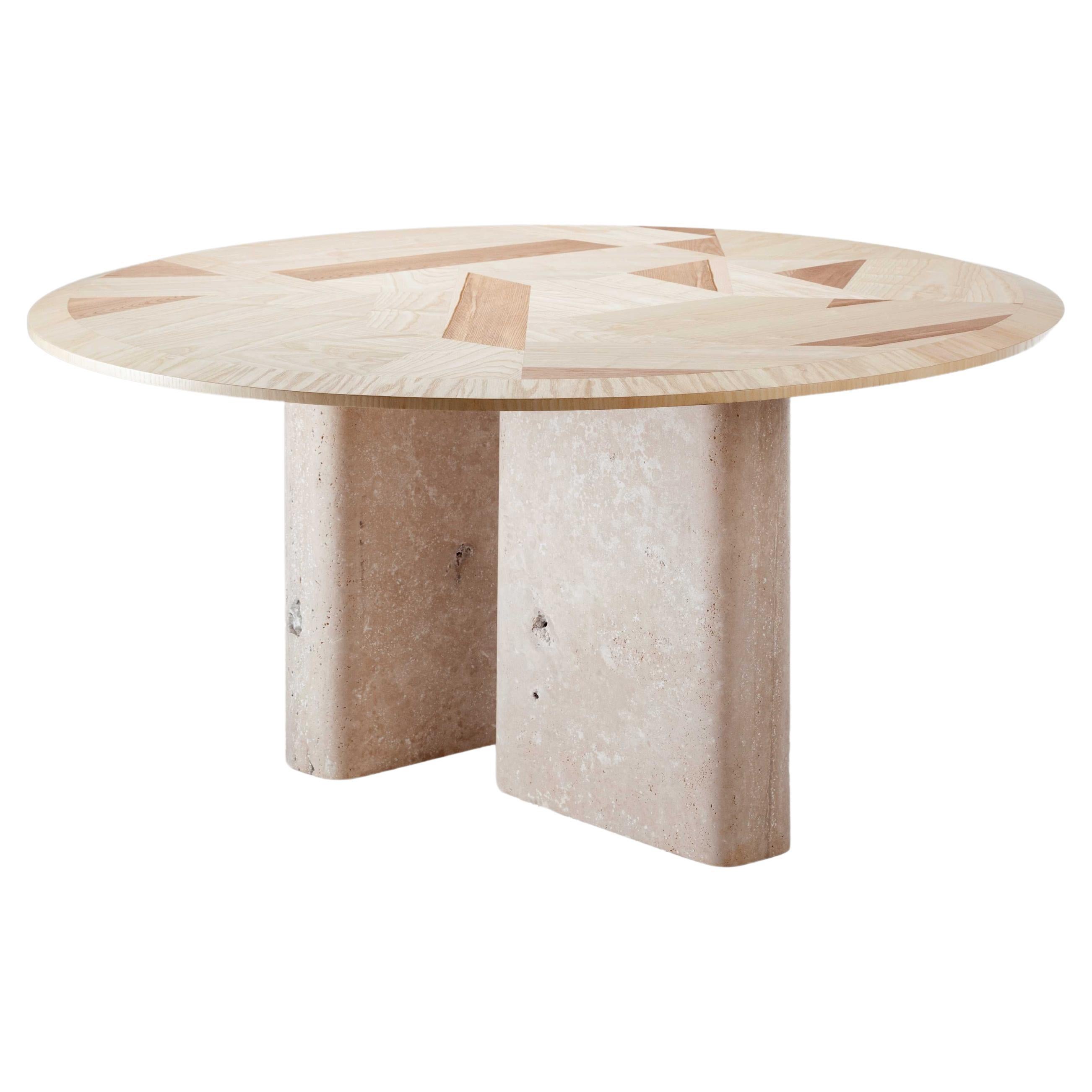 DOOQ Organic Modern Natural Olive Ash and Travertine Dining Table L'anamour, 120