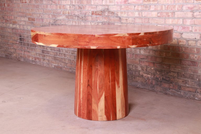 Organic Modern Natural Redwood Round Pedestal Dining Table For Sale 4