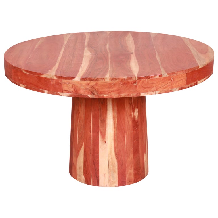 Organic Modern Natural Redwood Round Pedestal Dining Table For Sale