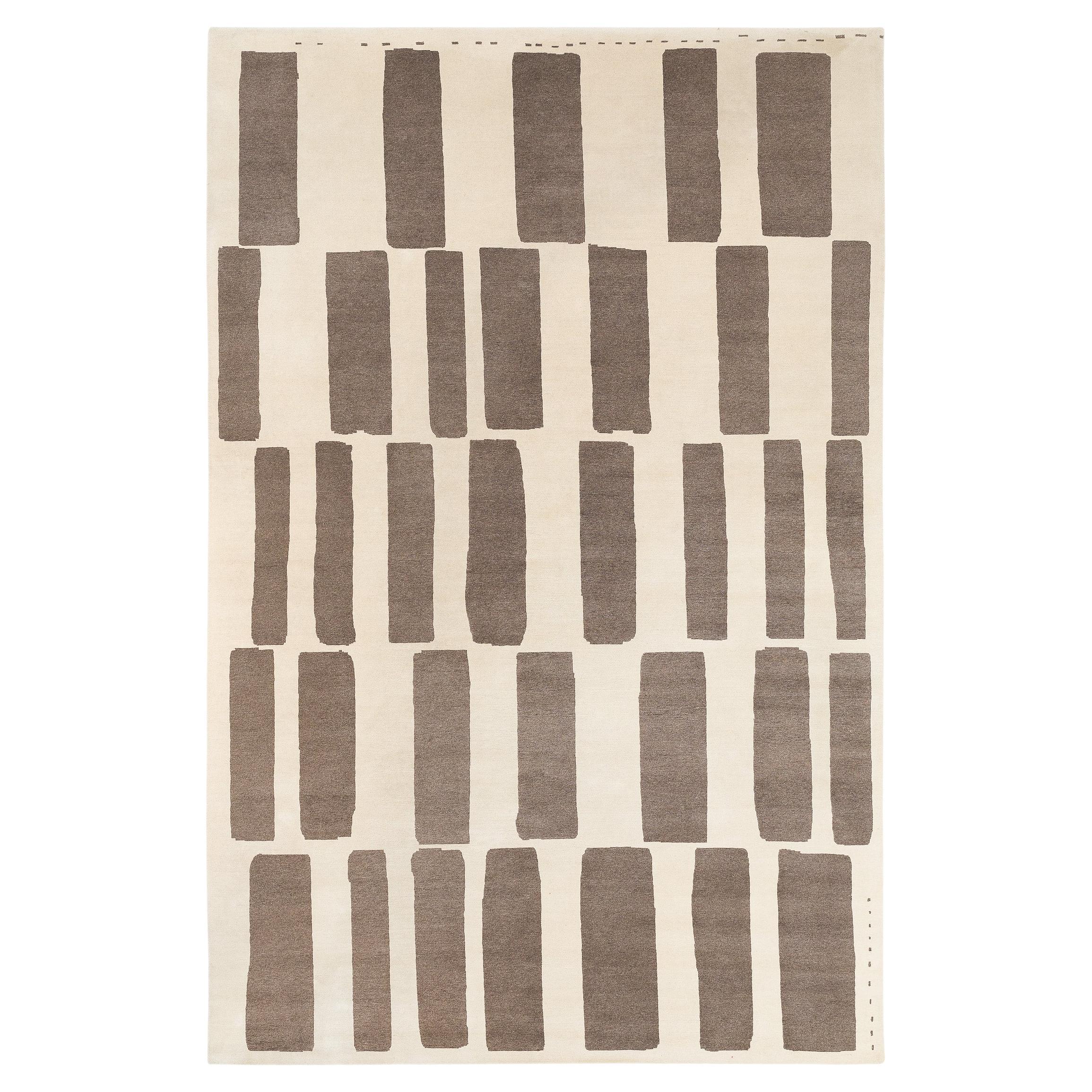 Organic Modern Natural Wool and Chocolate Brown Rug Coco Drum by Joseph Carini
