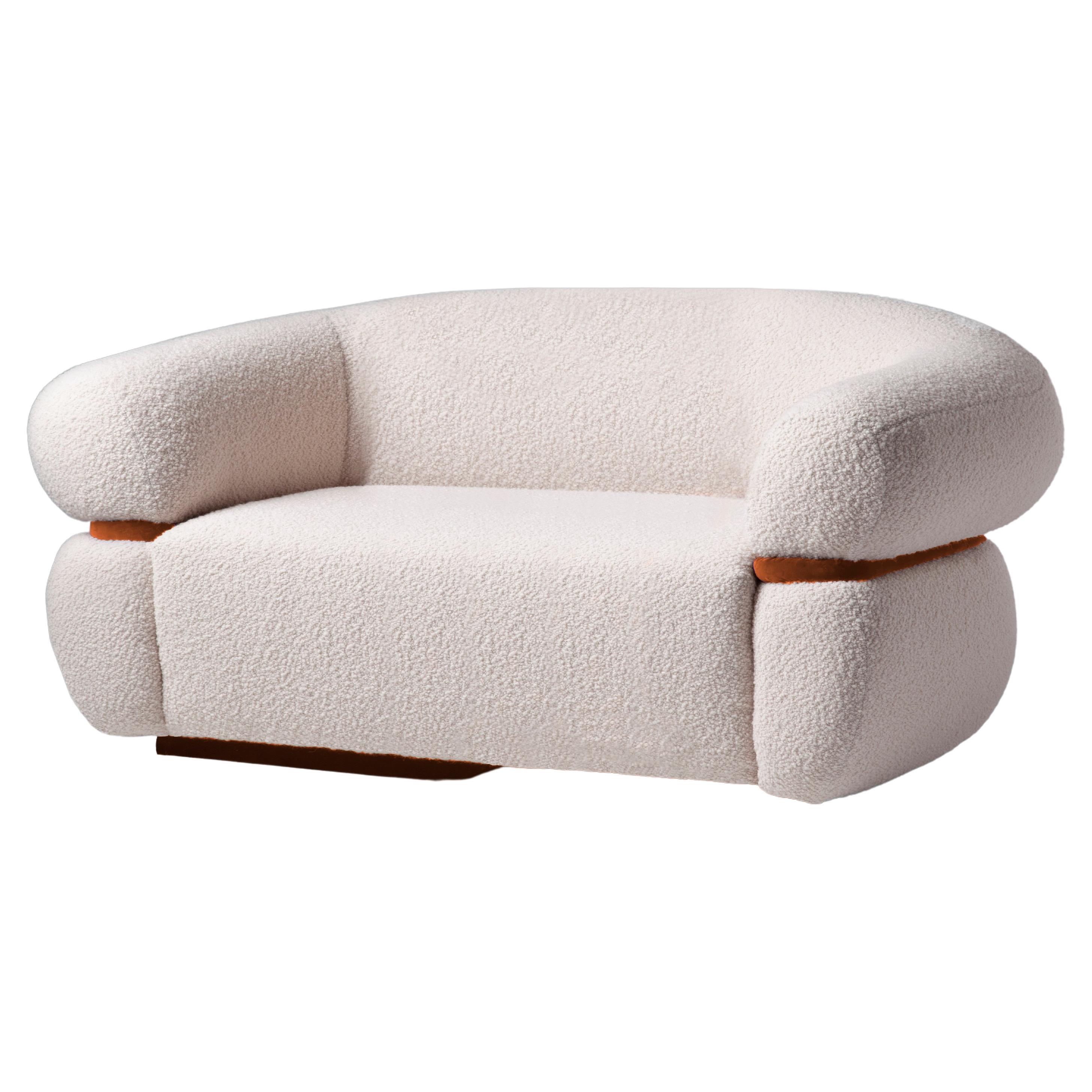 Organic Modern Off-White Bouclé Malibu Sofa mit Havaneser Samt, w=200 im Angebot