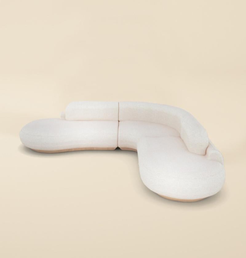 Organic Modern Off-White Boucle Polsterung Wood Base Naked Modular Sofa Combo 1  (Moderne der Mitte des Jahrhunderts) im Angebot