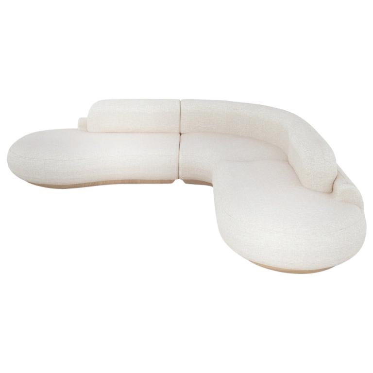 Organic Modern Off-White Boucle Upholstery Wood Base Naked Modular Sofa Combo 1  For Sale
