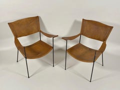 Organic Modern Pair of Handmade Iron & Leather Armchairs Circa 1950s