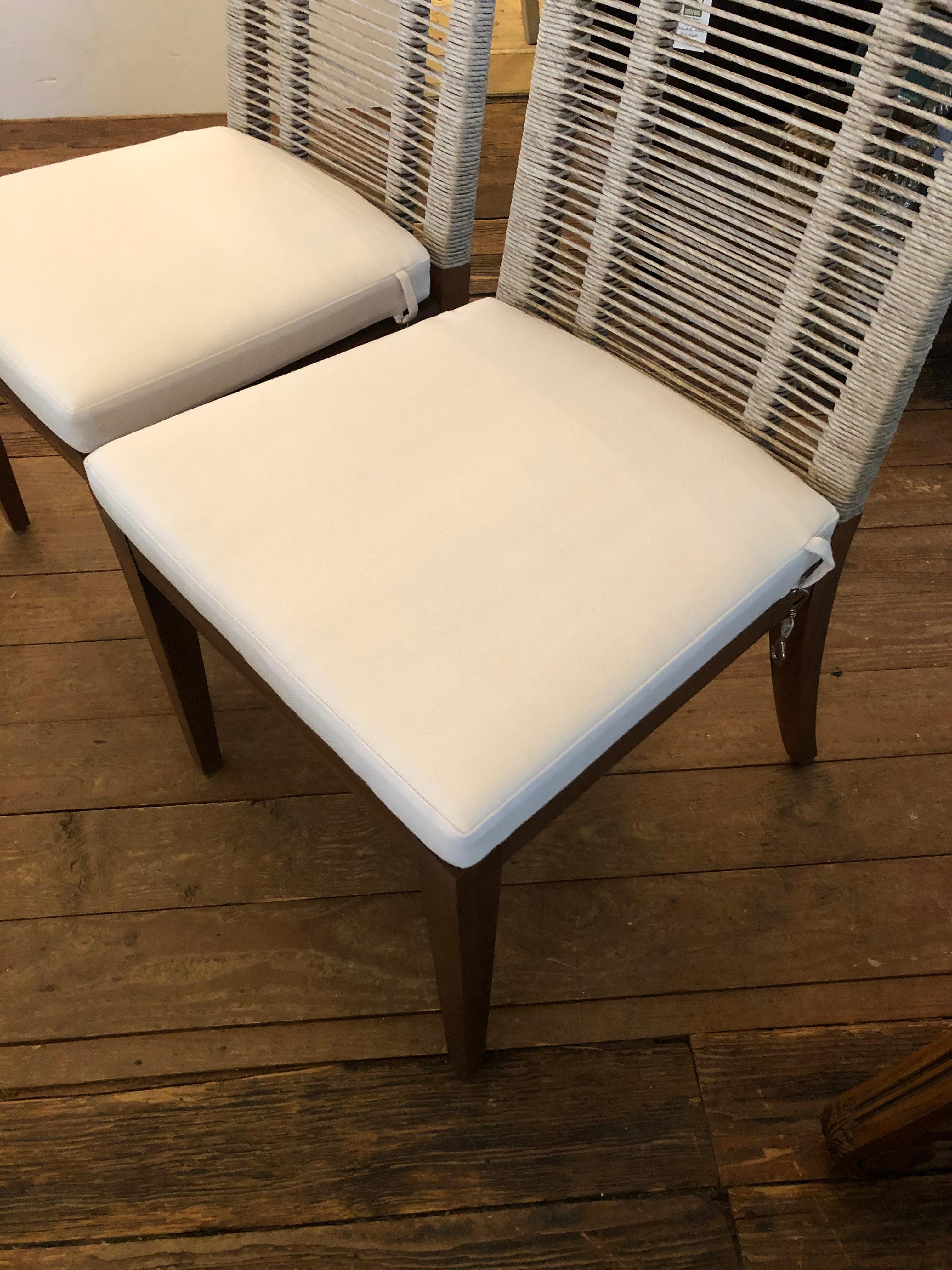 Organic Modern Pair of Raffia Rope & Teak Side Chairs 5
