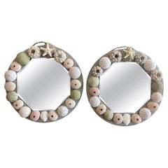 Organic Modern Pair of Sea Shell Octagonal Mirrors