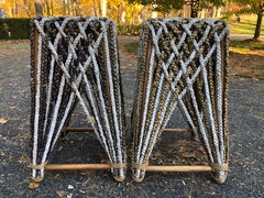 Organic Modern Pair of Vintage Rope Motife Counter Stools