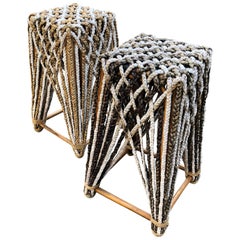 Organic Modern Pair of Vintage Rope Motife Counter Stools