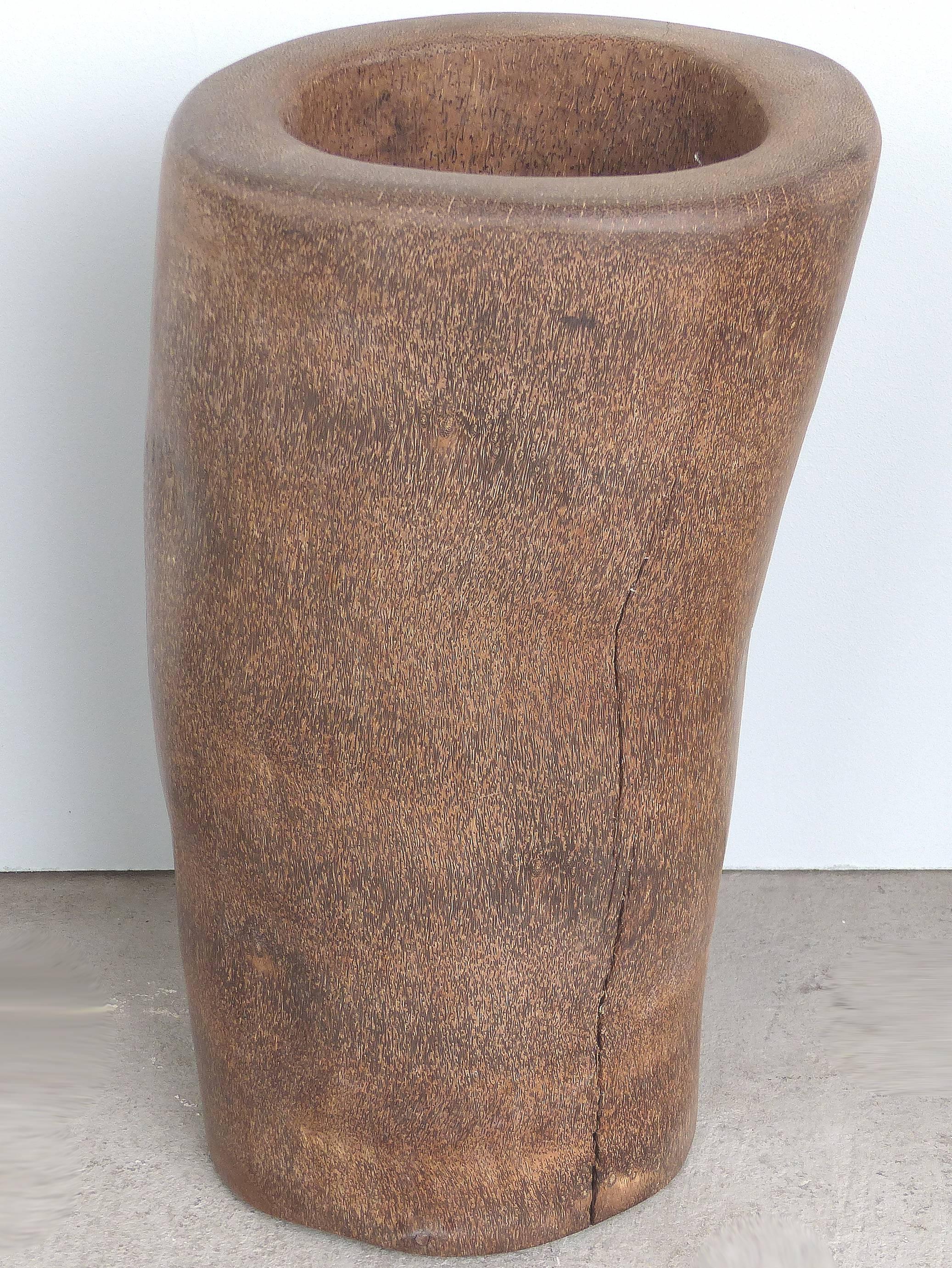 Organic Modern Palm Wood Umbrella Stand, Vessel or Vase

Offered for sale is a rustic and weathered carved tree trunk that appears to be palm wood. It can be used as a vase, umbrella stand or vessel.