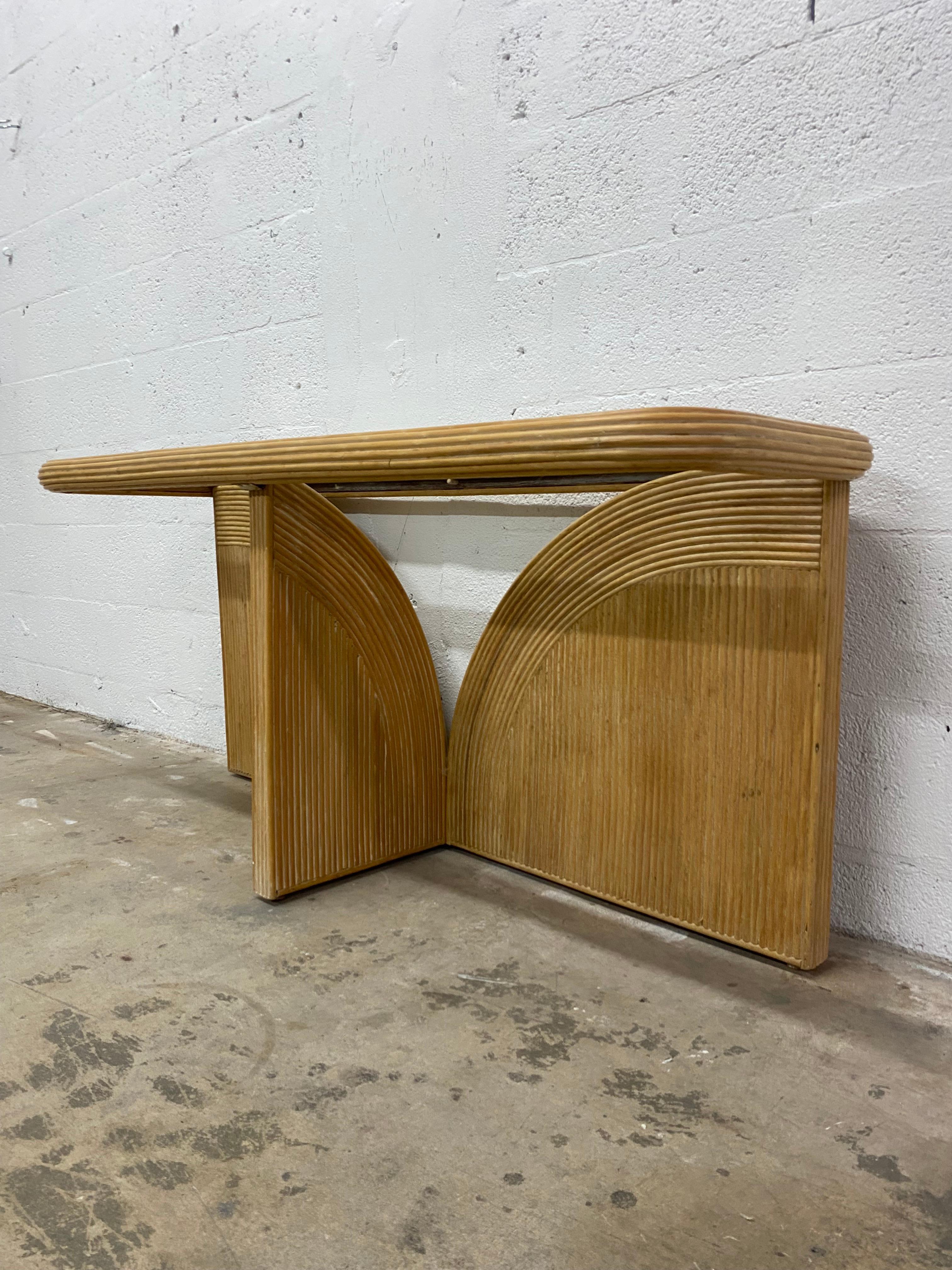 Organic Modern Pencil Reed and Glass Console Table, 1980s For Sale 4