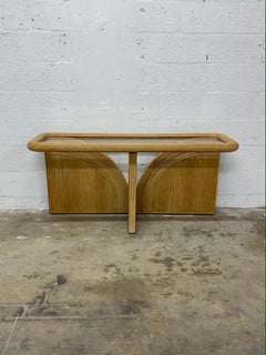 Mesa consola orgánica moderna de junco y cristal, años 80