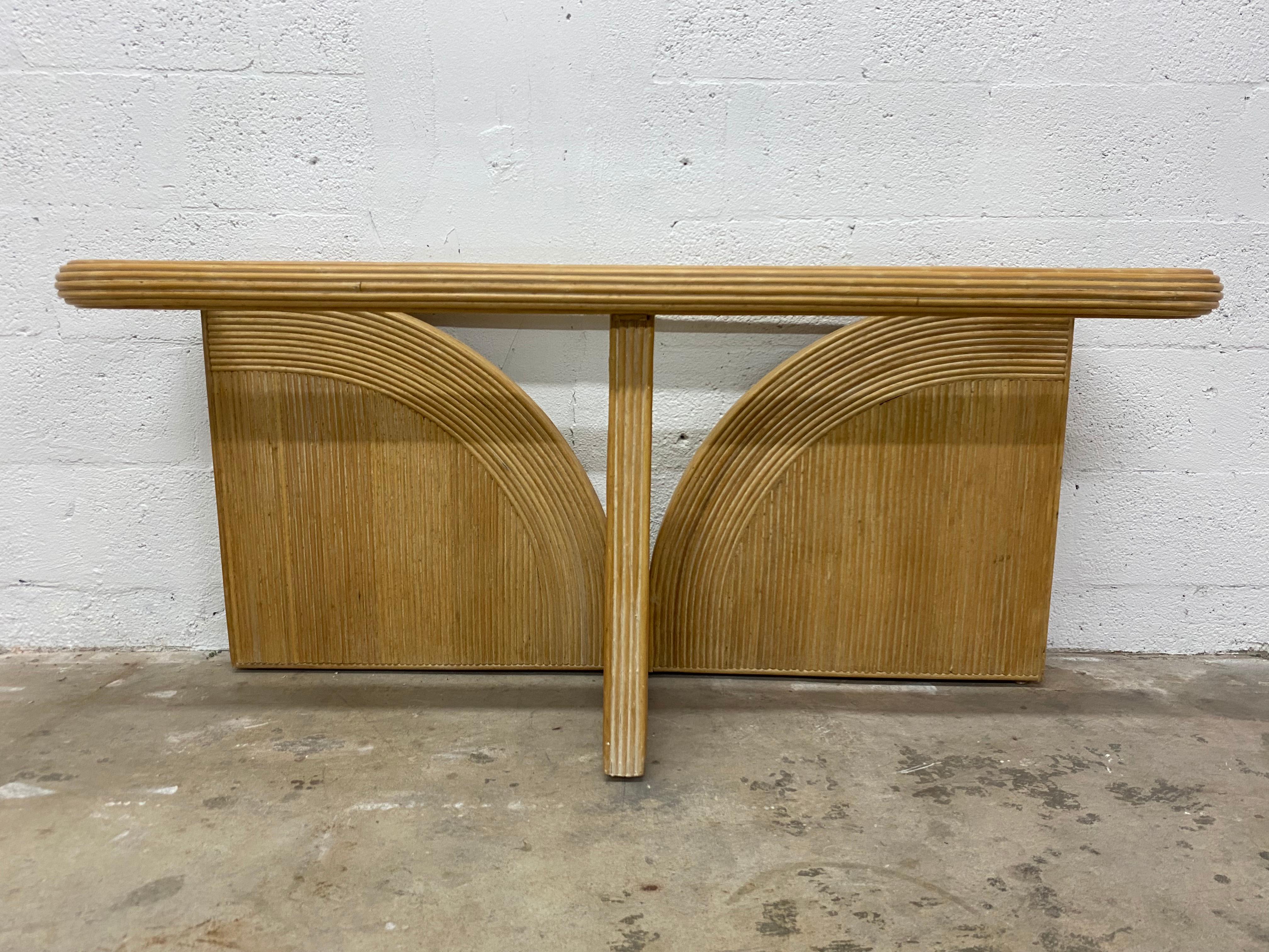 Organic Modern Pencil Reed and Glass Console Table, 1980s In Good Condition For Sale In Miami, FL