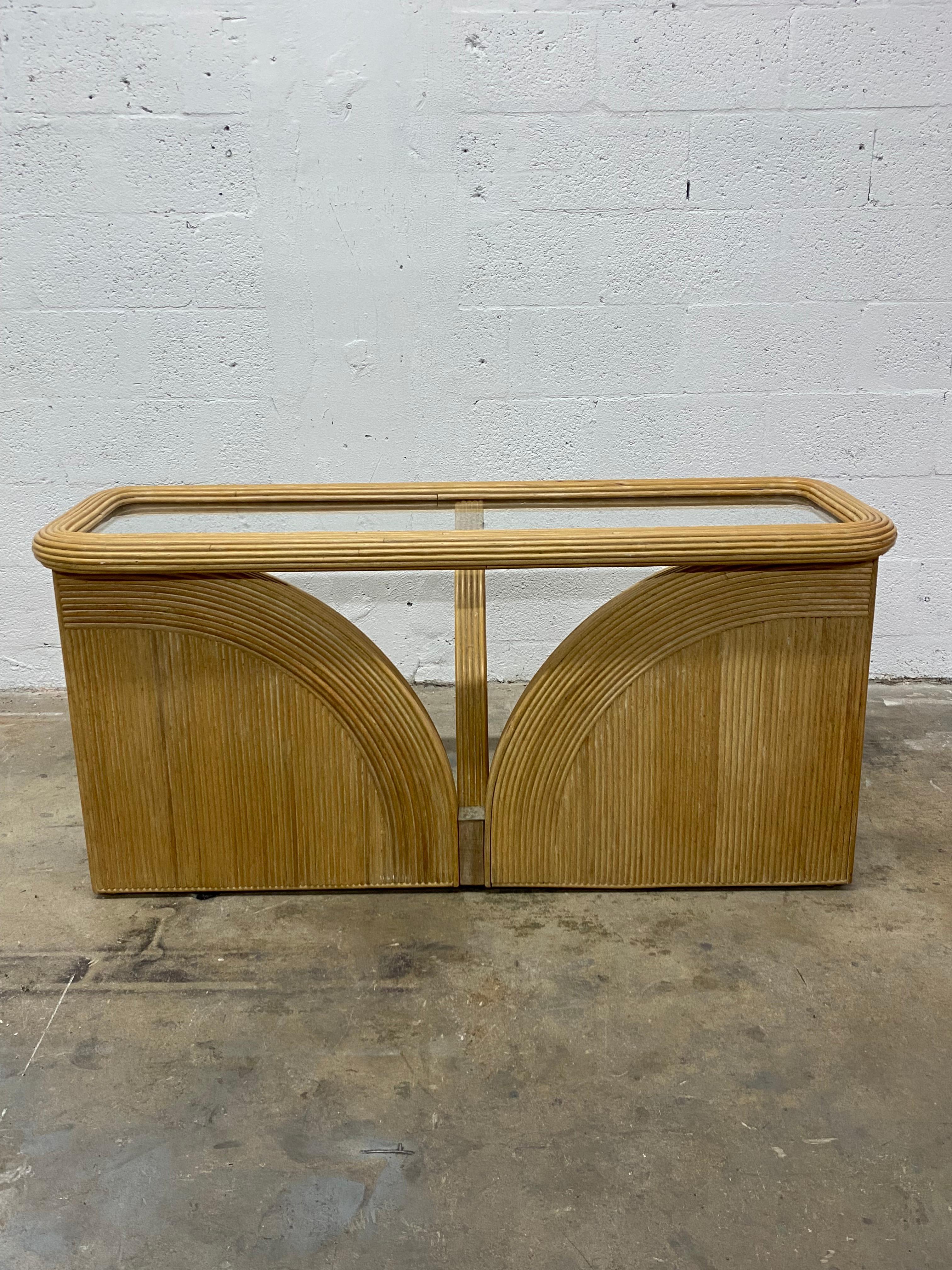 20th Century Organic Modern Pencil Reed and Glass Console Table, 1980s For Sale