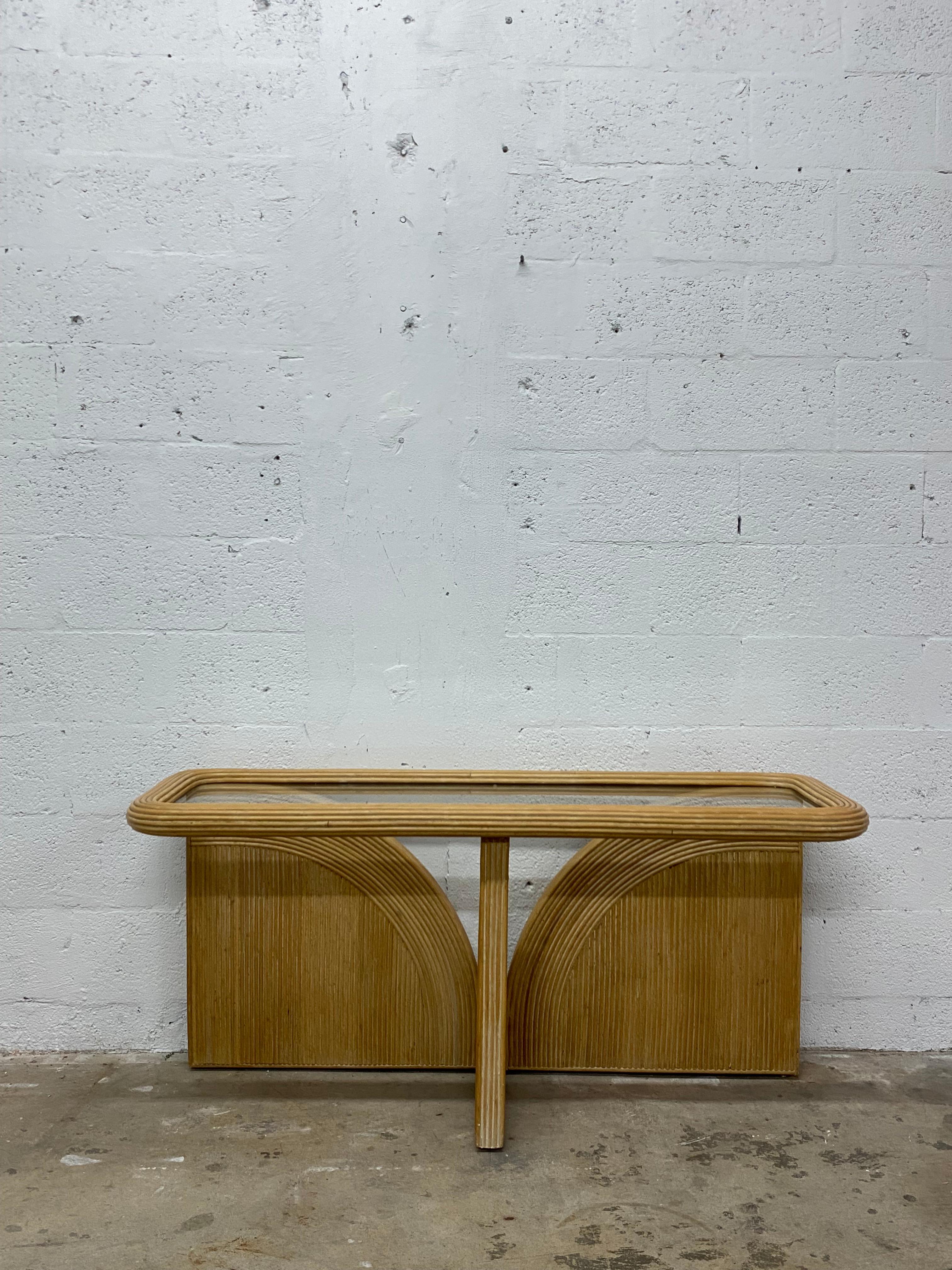 Organic Modern Pencil Reed and Glass Console Table, 1980s For Sale 3