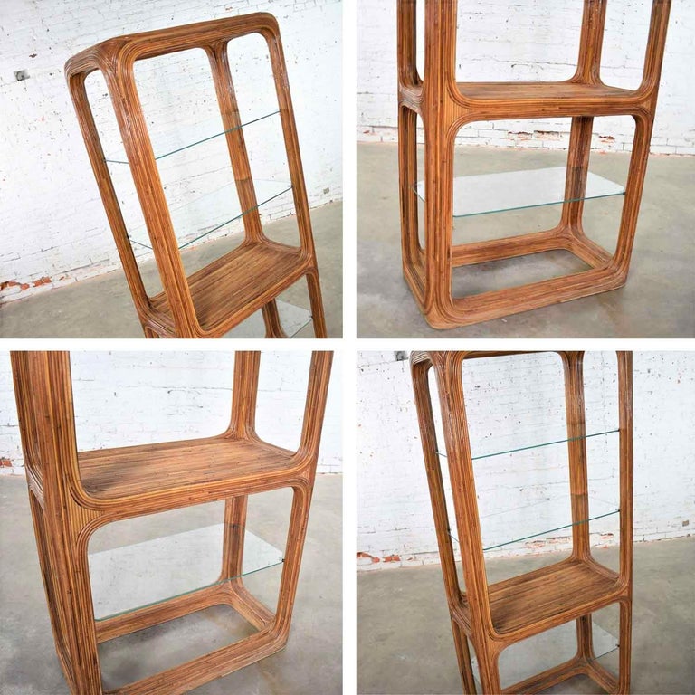 Organic Modern Pencil Reed Rattan Étagère with Glass Shelves at 1stDibs