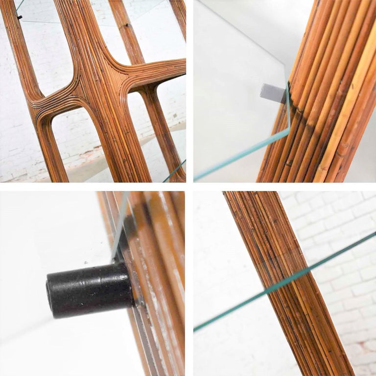 Organic Modern Pencil Reed Rattan Étagère with Glass Shelves at 1stDibs