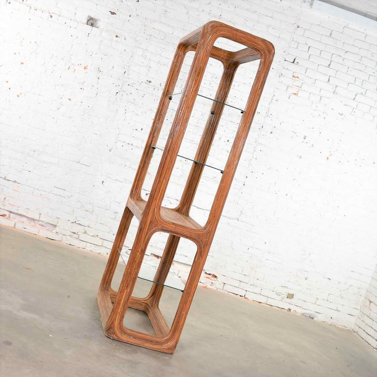 Organic Modern Pencil Reed Rattan Étagère with Glass Shelves at 1stDibs