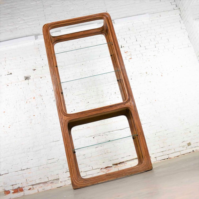 Organic Modern Pencil Reed Rattan Étagère with Glass Shelves at 1stDibs