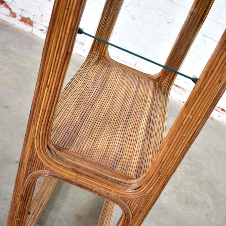 Organic Modern Pencil Reed Rattan Étagère with Glass Shelves at 1stDibs