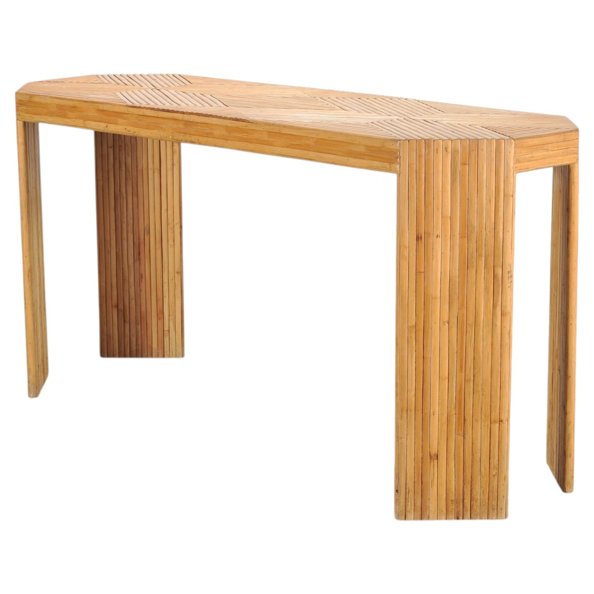 Organic Modern Pencil Reed Rattan Waterfall Console Table
