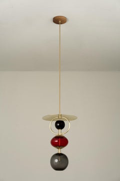 Organic Modern Pendant Light Brushed Brass Blown Glass Globes Red