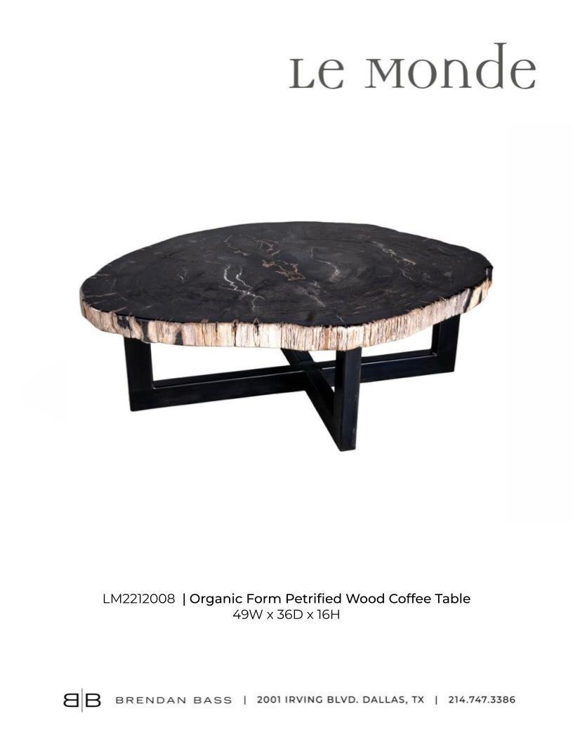 Steel Organic Modern Petrified Wood Coffee Table For Sale