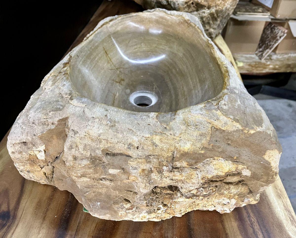 Indonesian Organic Modern Petrified Wood Sink in Grey/ Beige Tones, Top Quality, 2021 For Sale