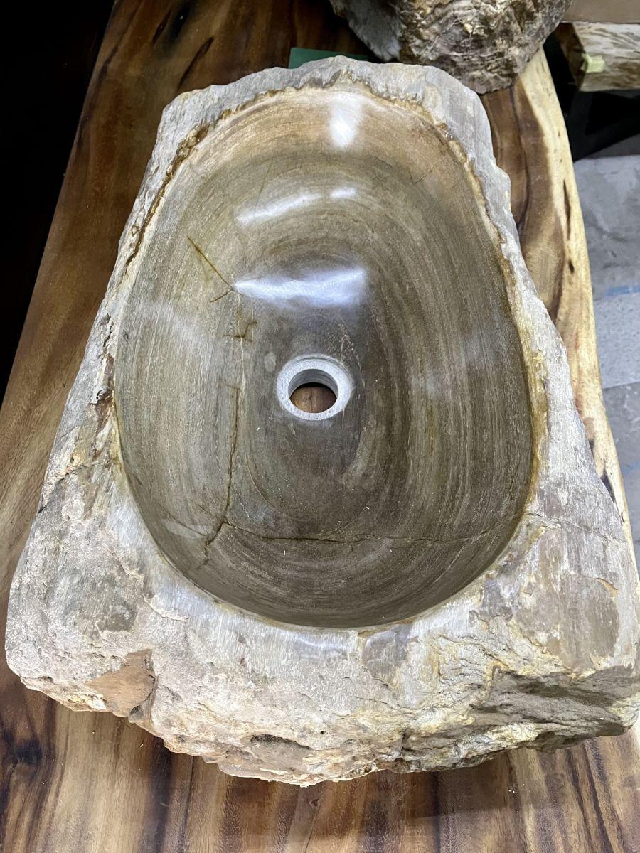 Polished Organic Modern Petrified Wood Sink in Grey/ Beige Tones, Top Quality, 2021 For Sale