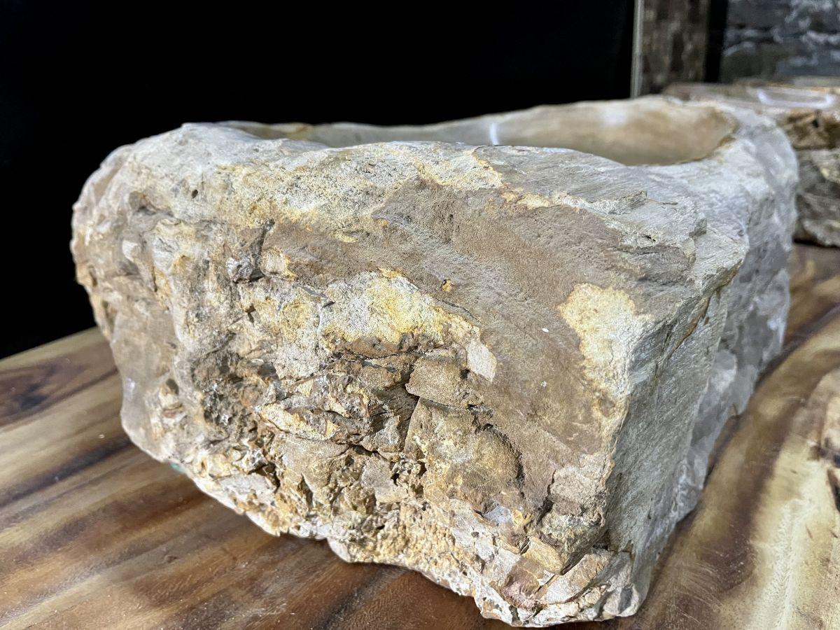 Organic Modern Petrified Wood Sink in Grey/ Beige Tones, Top Quality, 2021 In Excellent Condition For Sale In Lichtenberg, AT