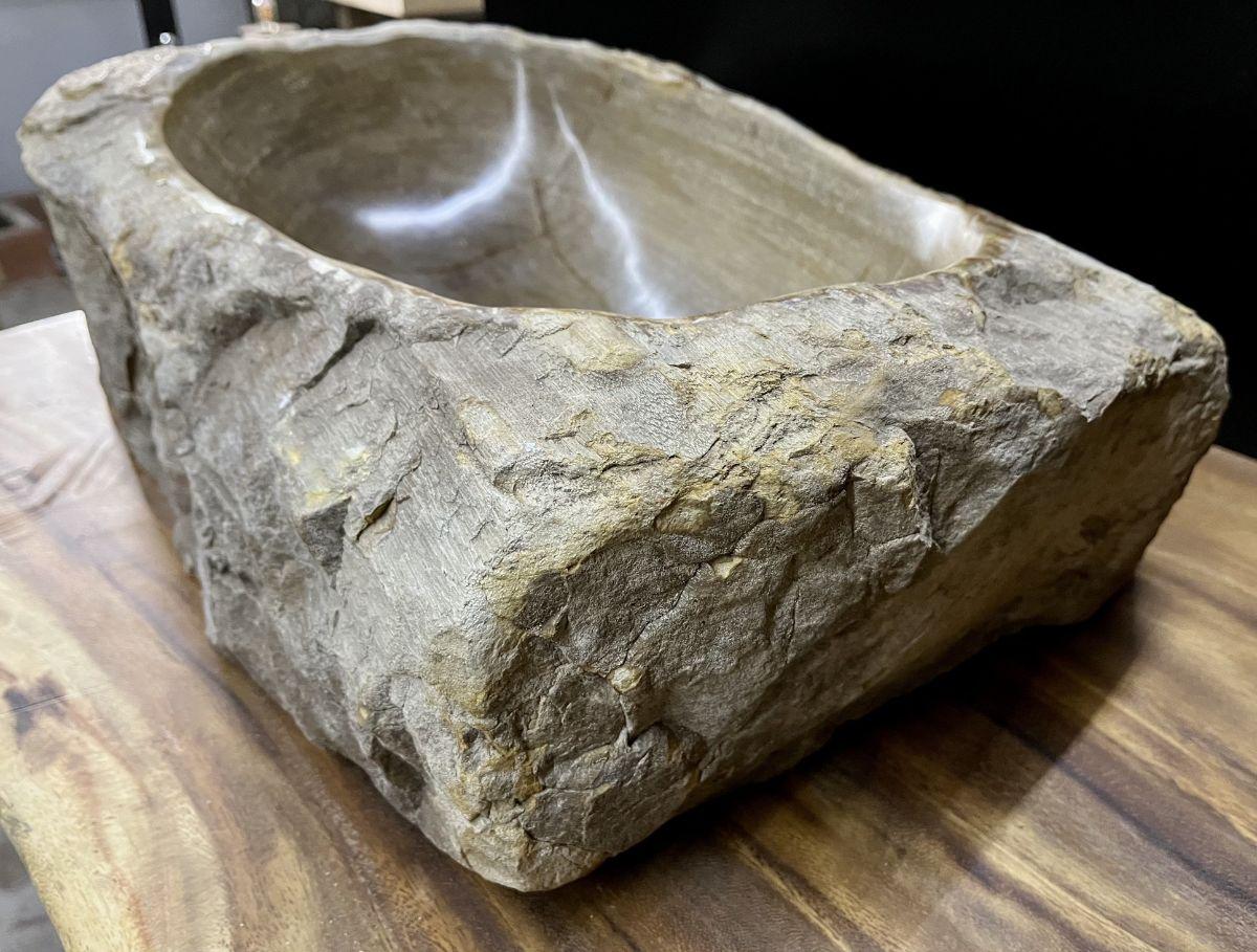 Contemporary Organic Modern Petrified Wood Sink in Grey/ Beige Tones, Top Quality, 2021 For Sale