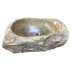 Organic Modern Petrified Wood Sink in Grey/ Beige Tones, Top Quality, 2021