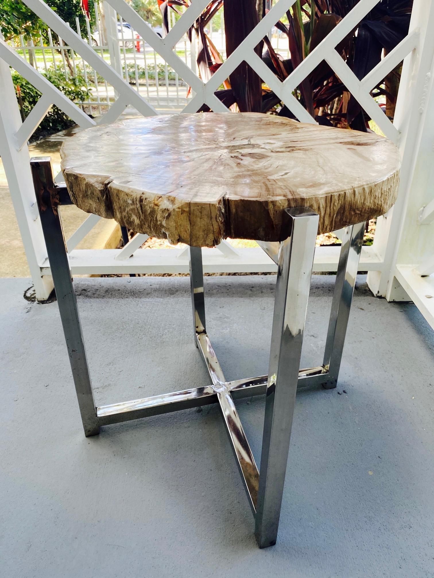Organic Modern Petrified Wood Slab Side Table, Indonesia, circa 2018 3