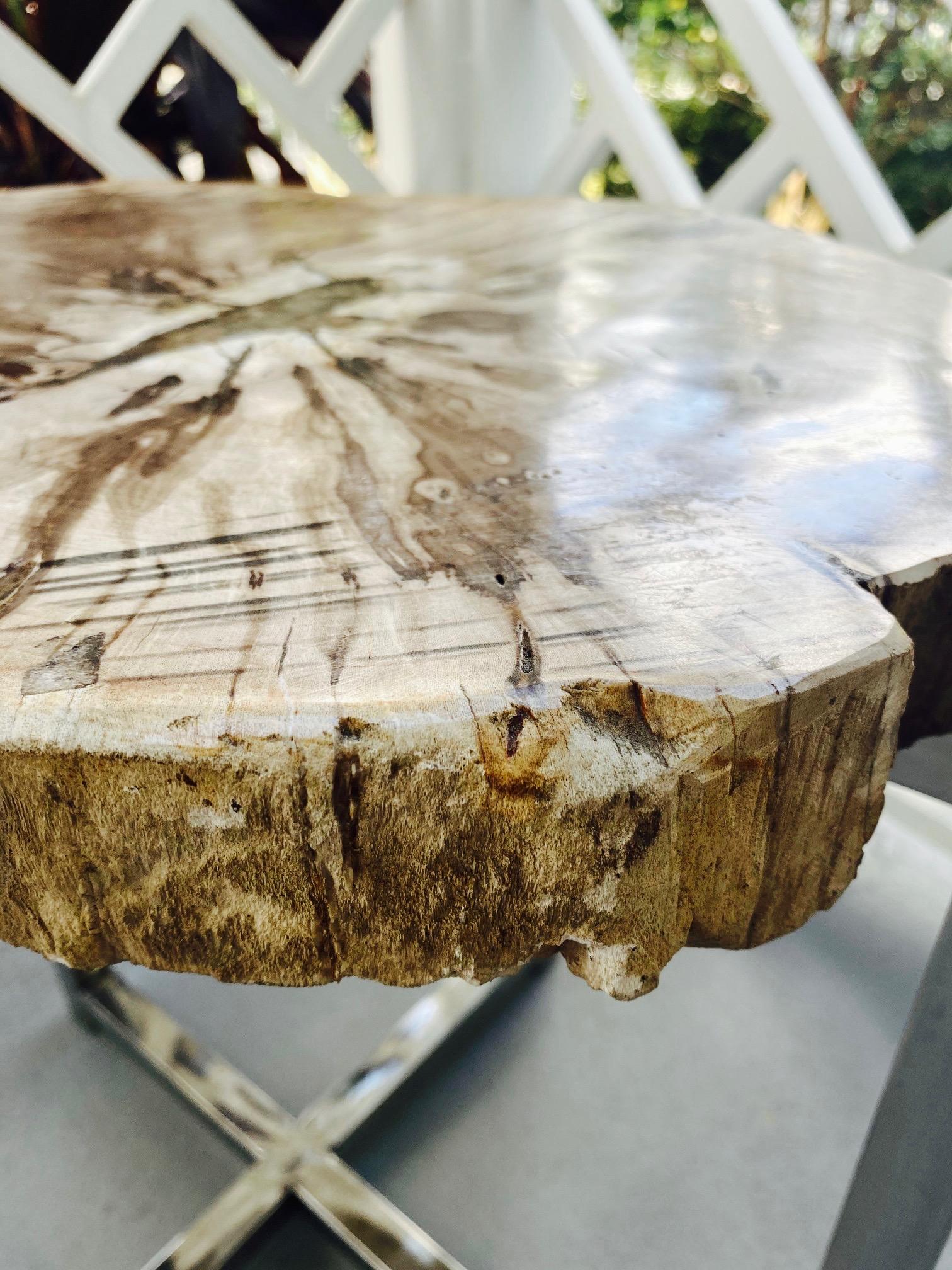 Organic Modern Petrified Wood Slab Side Table, Indonesia, circa 2018 In Good Condition In Fort Lauderdale, FL