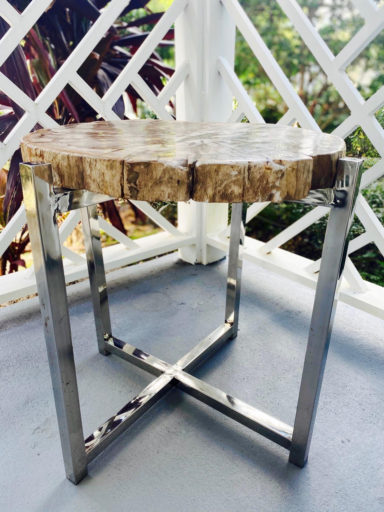 Organic Modern Petrified Wood Slab Side Table, Indonesia, circa 2018 1