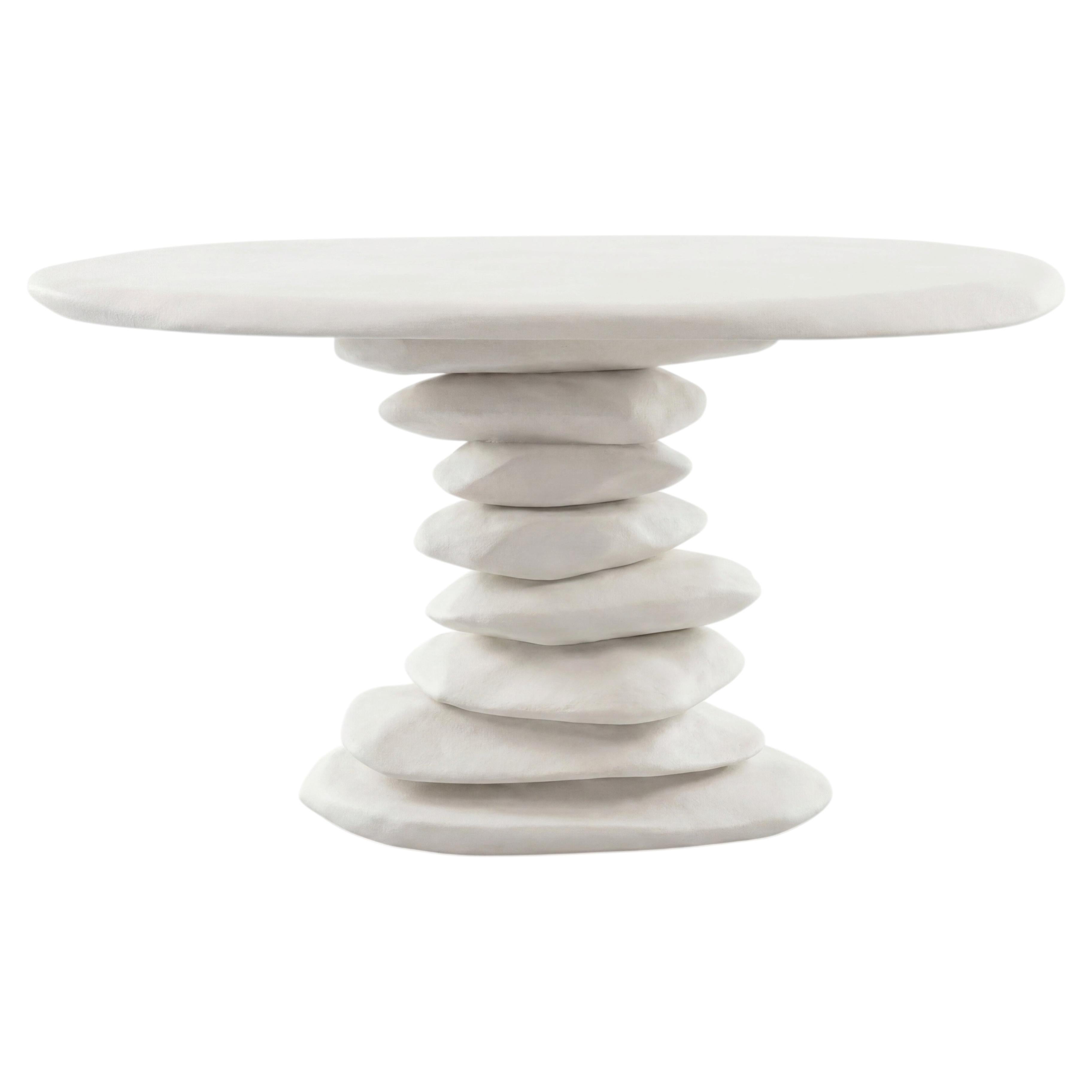 Organic Modern Plaster Console Table with Stacked Pebble Base