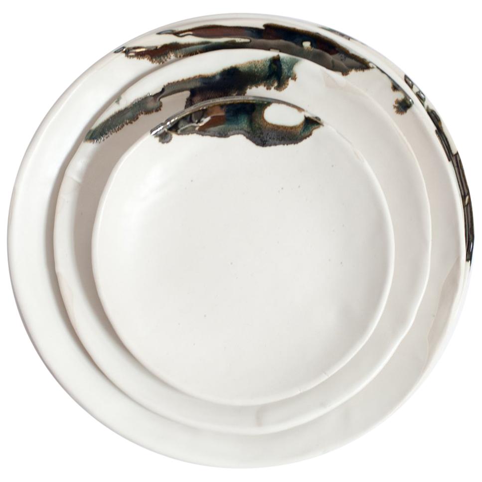 Organic Modern Porcelain and Platinum Drip Porcelain Plates For Sale