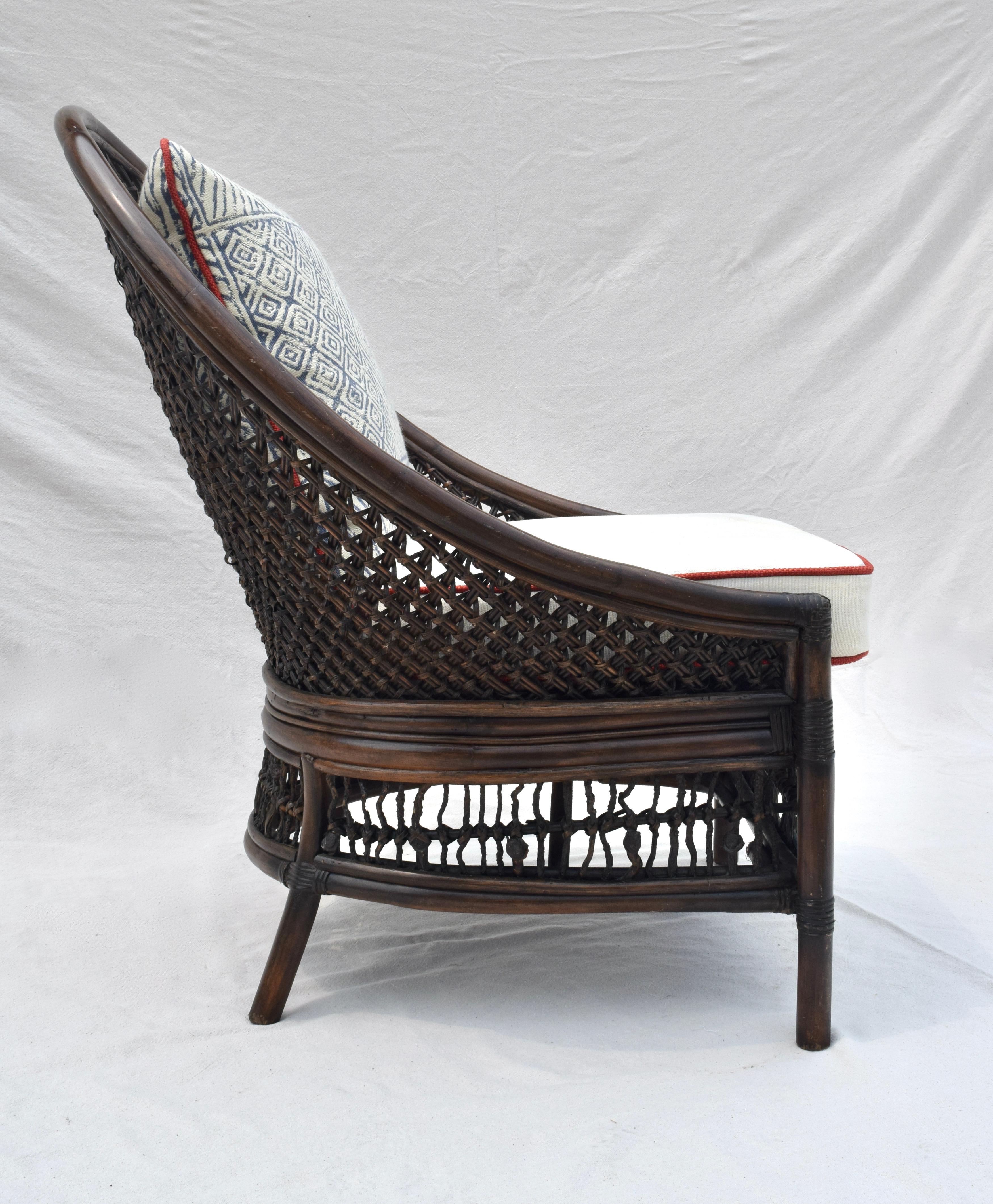 American Organic Modern Rattan Fanback Peacock & Curved Back Chair For Sale