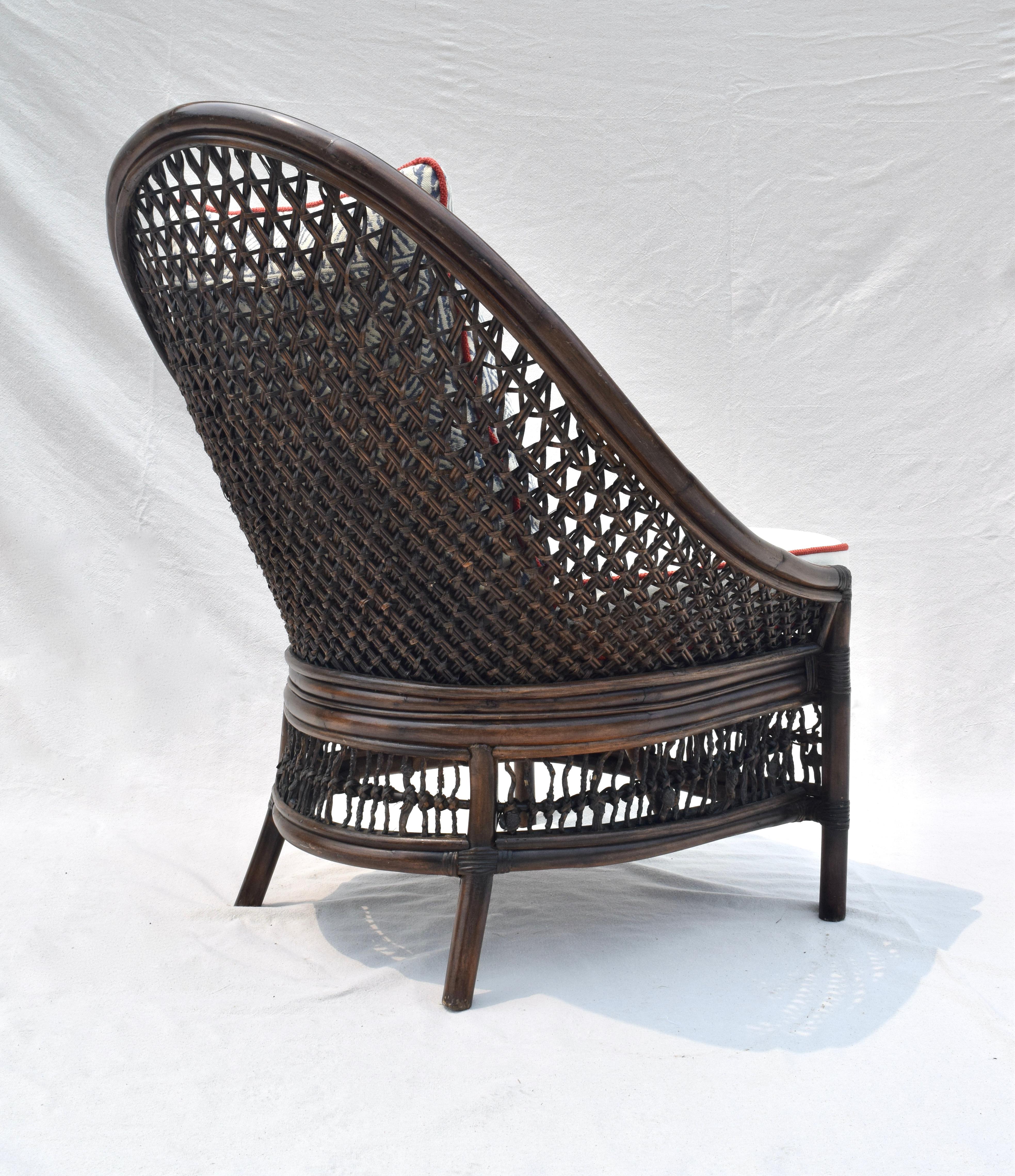 Bamboo Organic Modern Rattan Fanback Peacock & Curved Back Chair For Sale