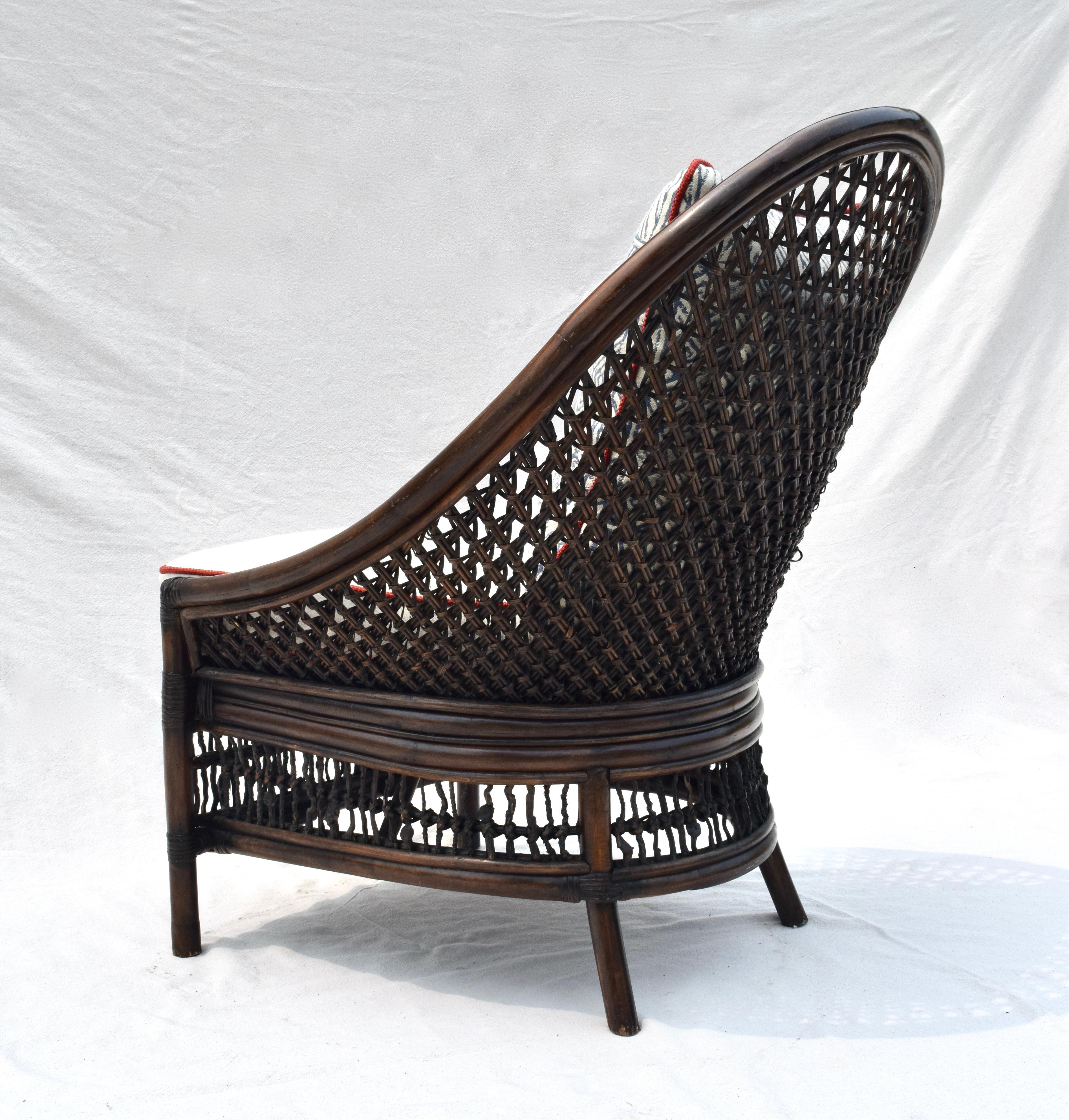 Cotton Organic Modern Rattan Fanback Peacock & Curved Back Chair For Sale